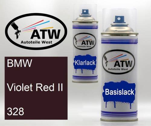 BMW, Violet Red II, 328: 400ml Sprühdose + 400ml Klarlack - Set, von ATW Autoteile West.